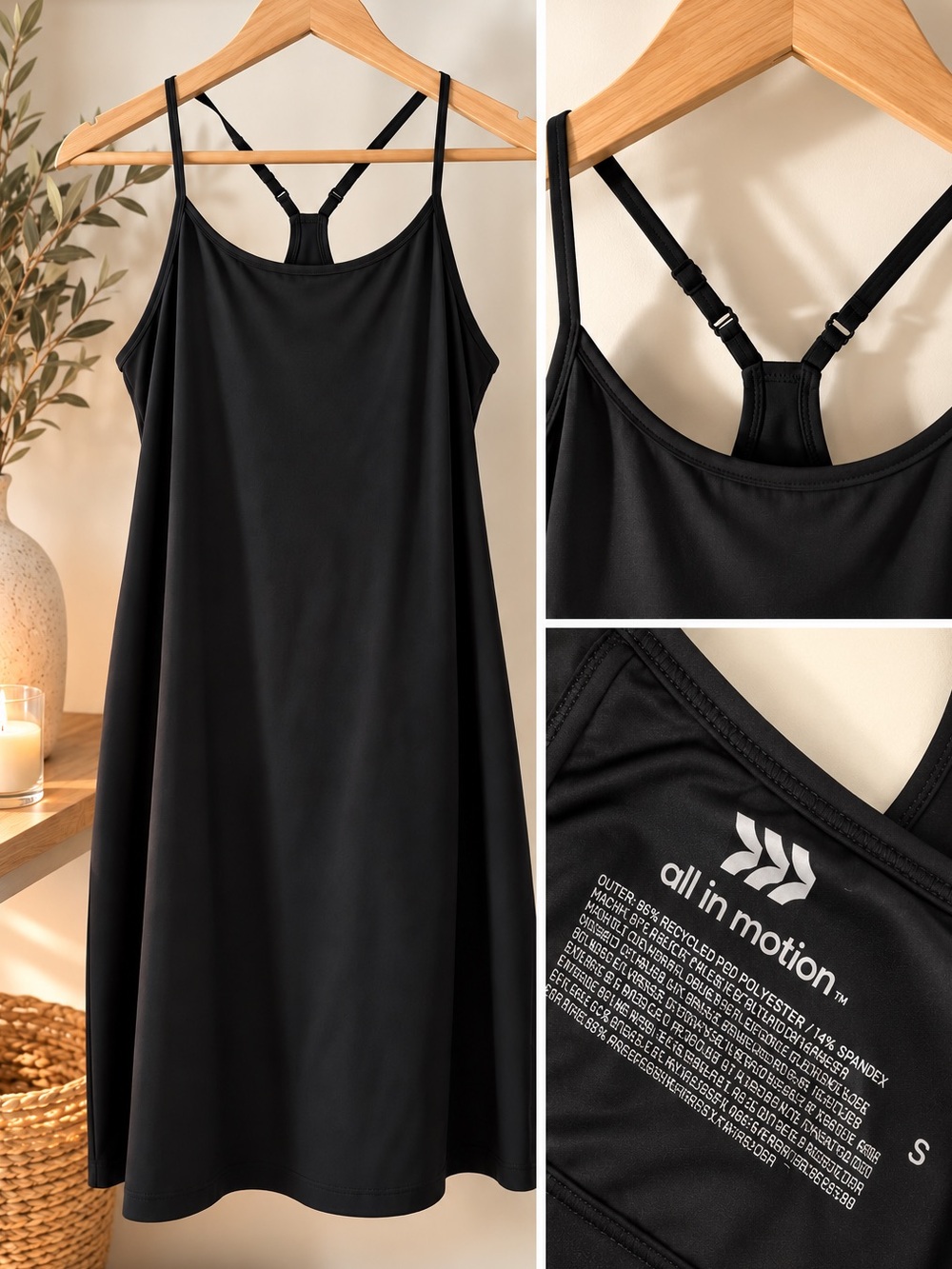 all in motion Black Adjustable-Strap Slip Dress for Tennis or Golf Size S